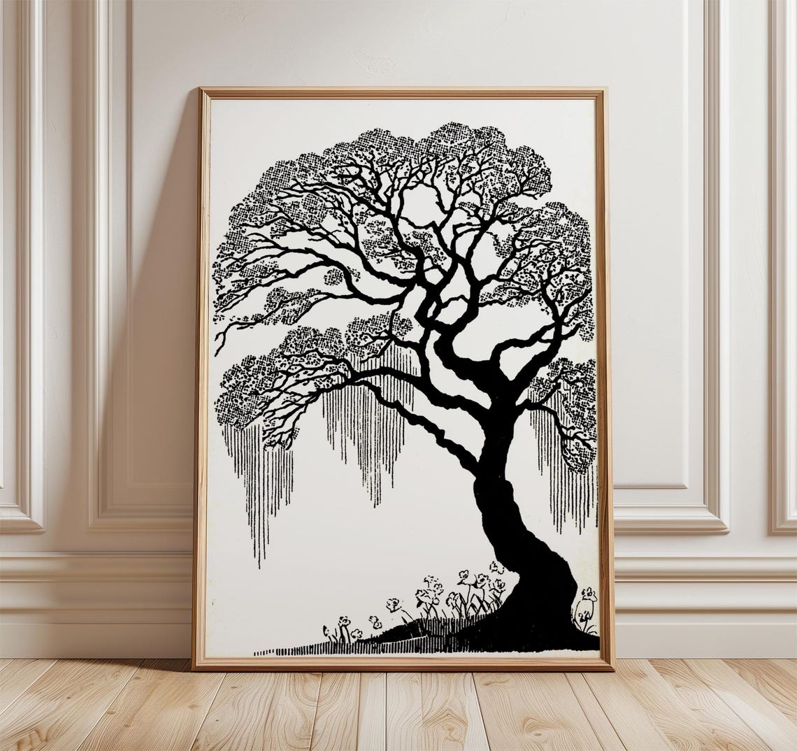 Black and White Tree Ink Drawing Twisted Branches Art Poster