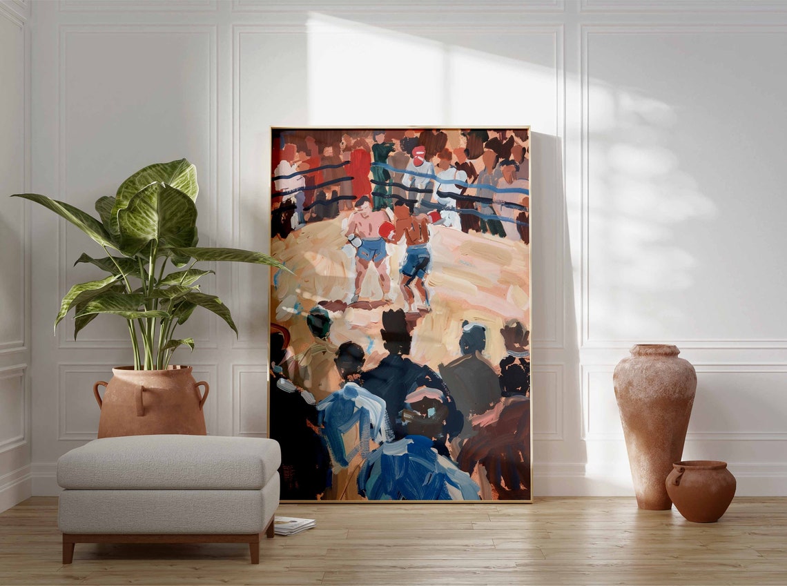 Dramatic Boxing Match Crowd View Painted Fight Vintage Sports Poster - Image 3