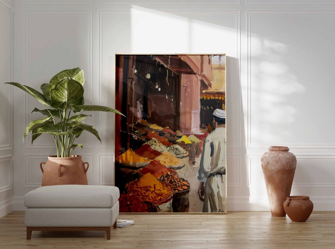 Interior Spice Shop with Pyramids of Turmeric Impressionist Poster - Image 3