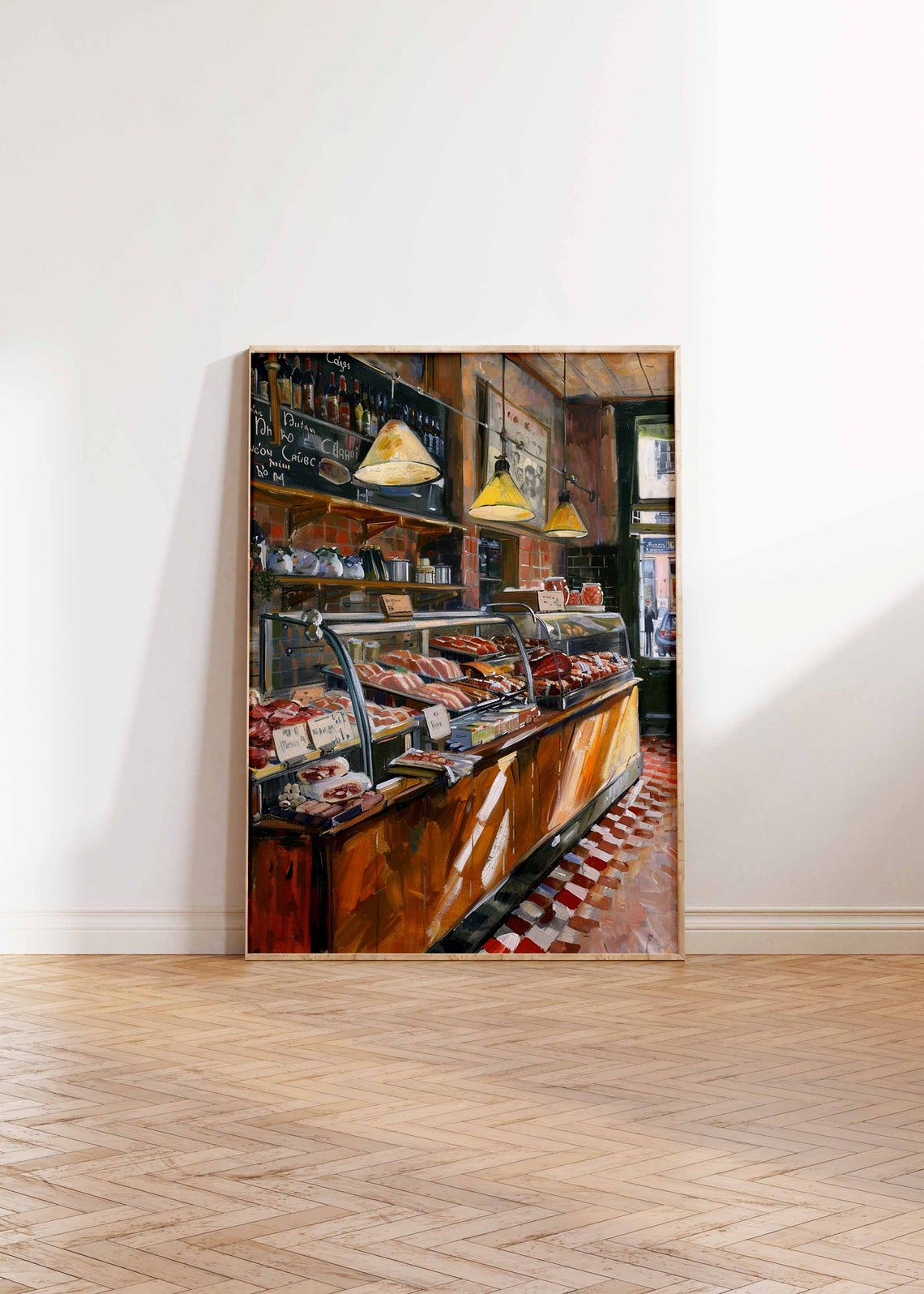Butcher Shop Deli Counter Chalkboard Menu Hanging Lamps Poster - Image 2