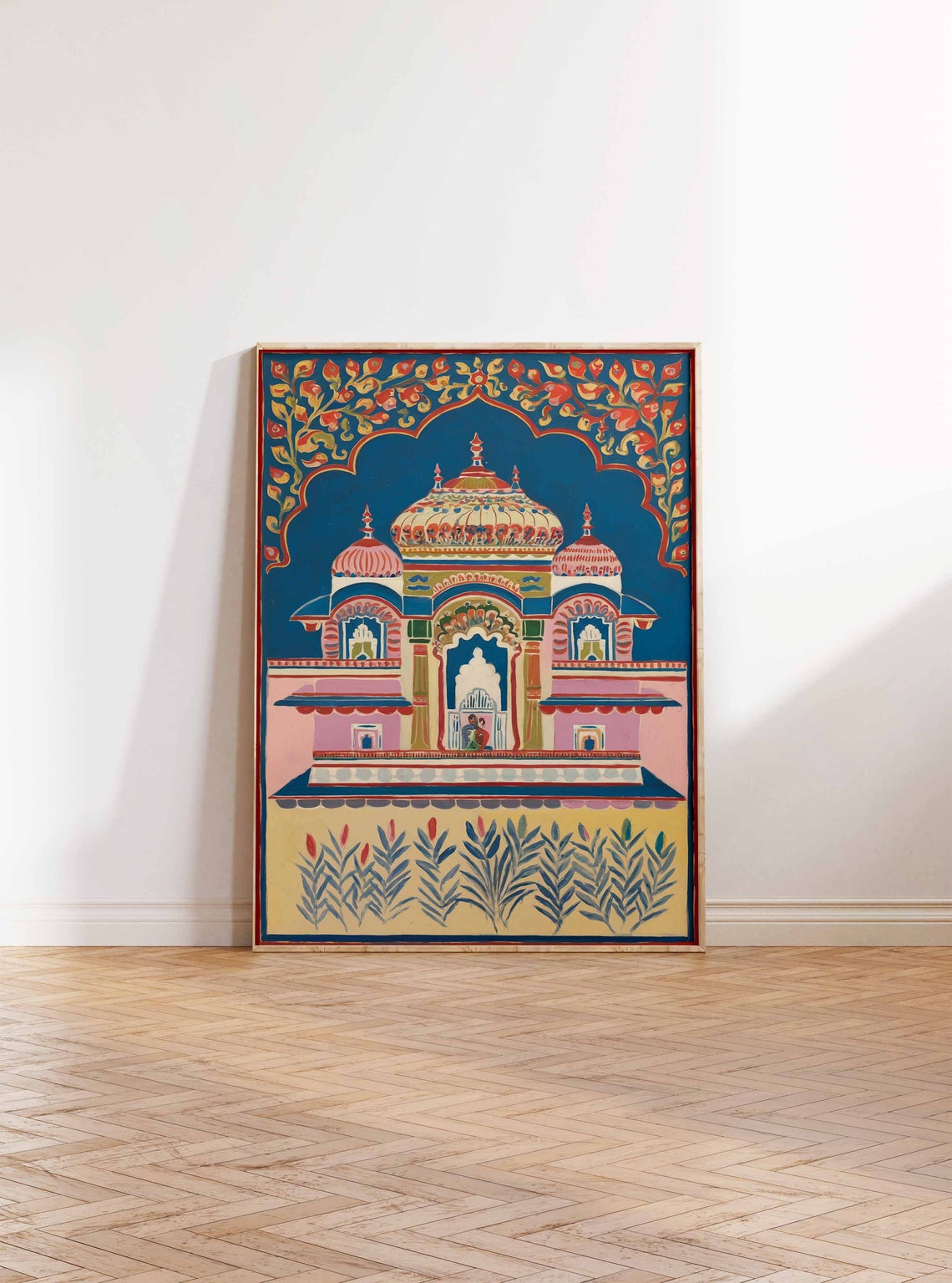 Pichwai Style Indian Temple Domes Midnight Blue Arch Folk Poster - Image 2