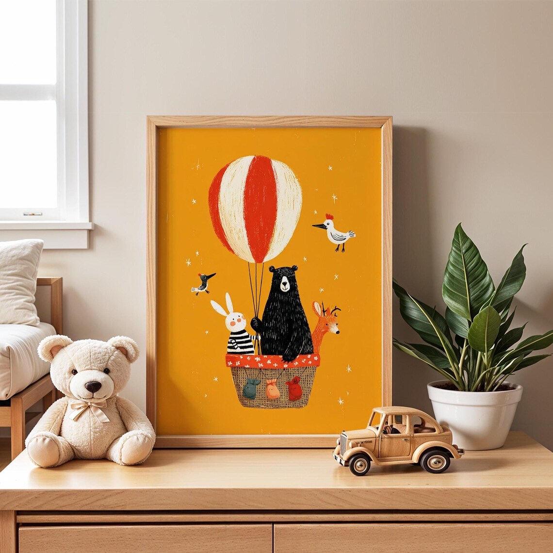 Animals in Hot Air Balloon Nursery Adventure Art Print