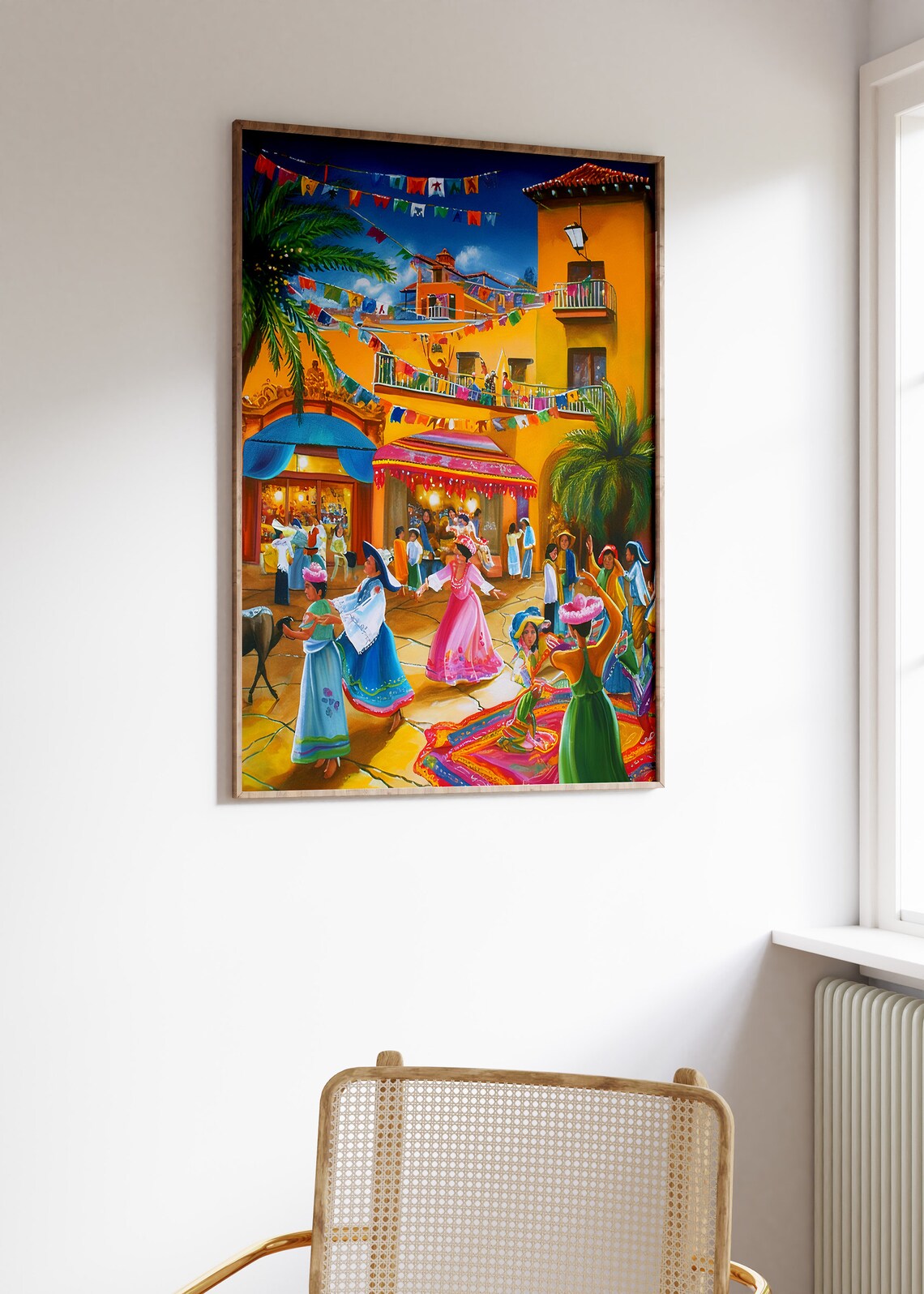 Mexican Fiesta Street Scene Dancers Colorful Plaza Painting Poster - Image 3