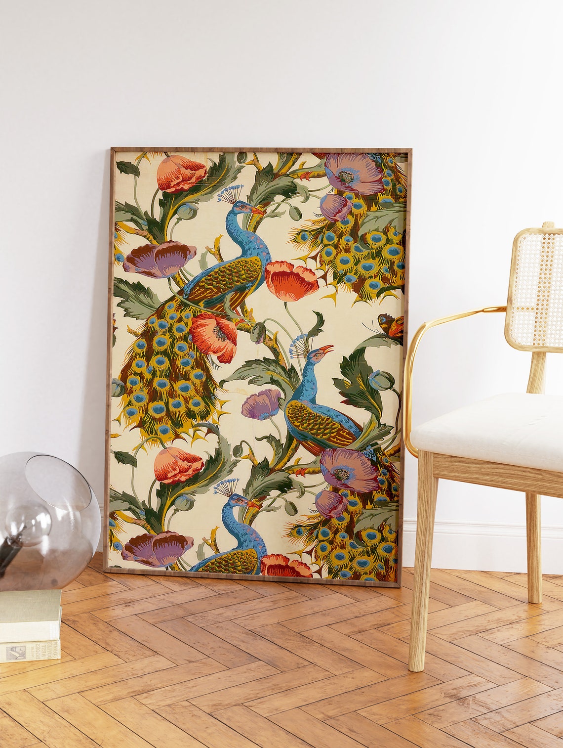 Ornamental Indian Peacock And Poppy Floral Pattern Art Poster - Image 3