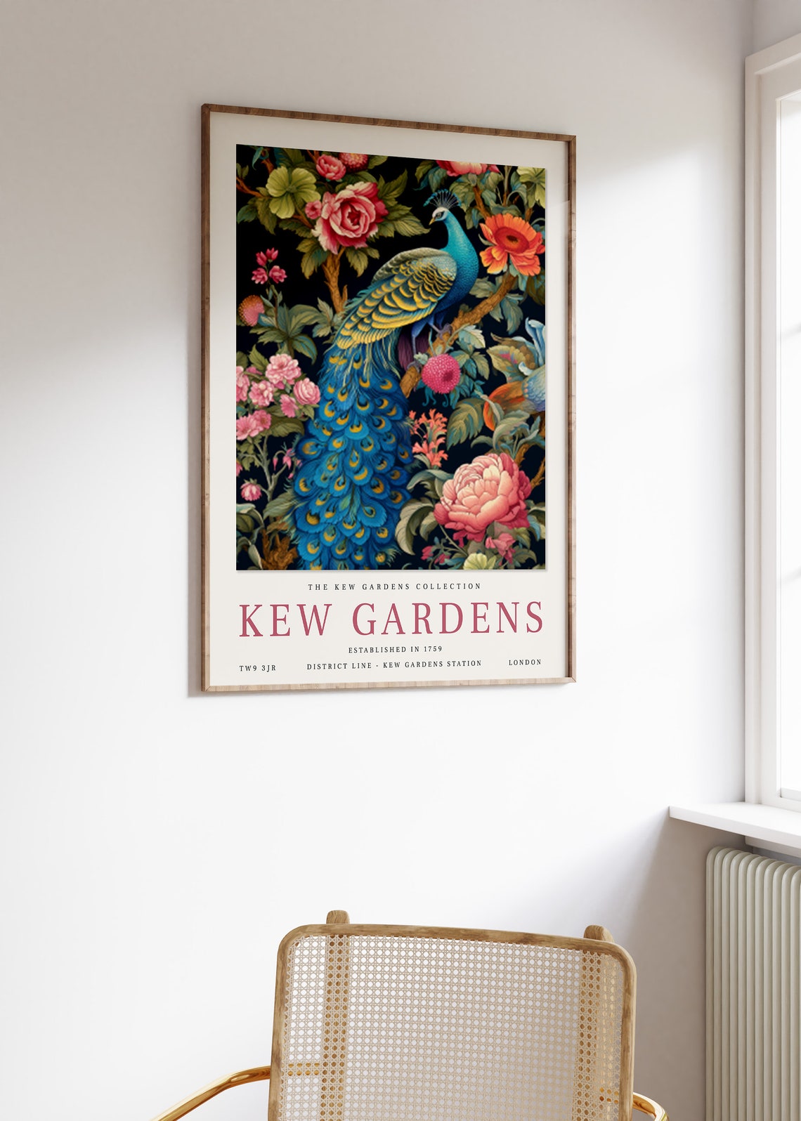 Kew Gardens London Peacock Among Flowers Botanical Art Poster - Image 2