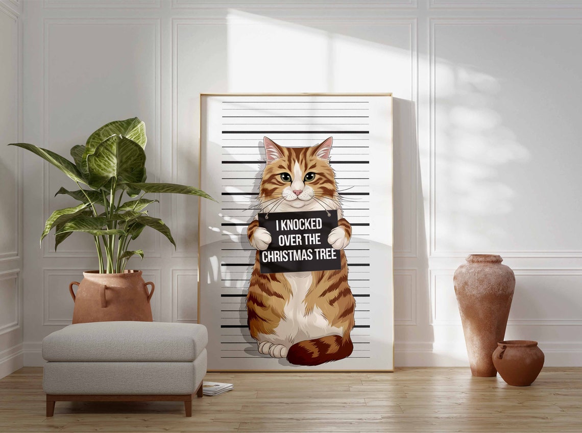 I Knocked Over The Christmas Tree Funny Criminal Cat Mugshot Poster - Image 3