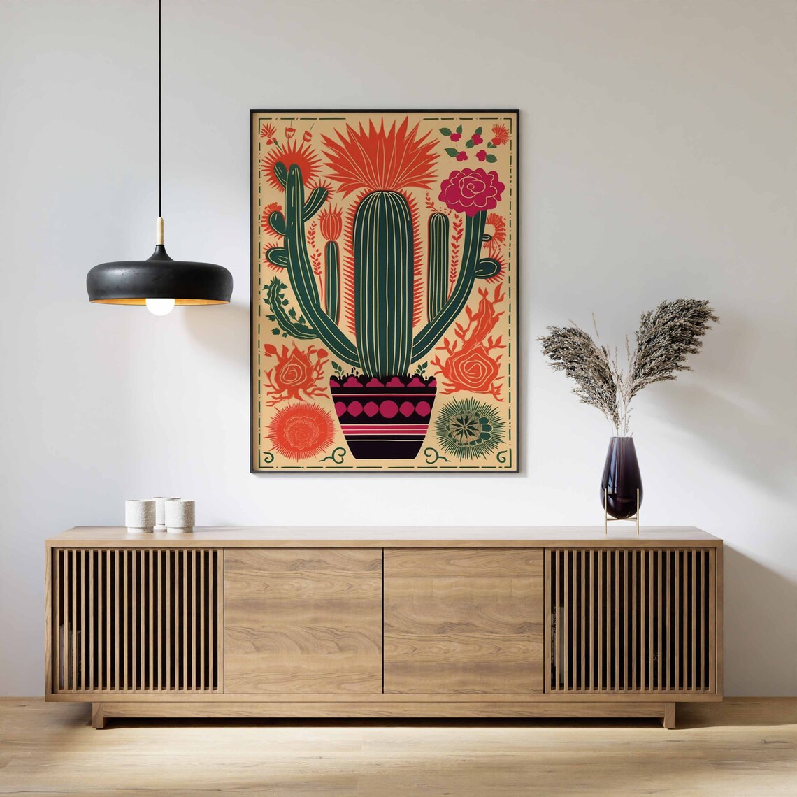 Colorful Mexican Cactus Folk Art Botanical Wall Decor Poster - Image 2