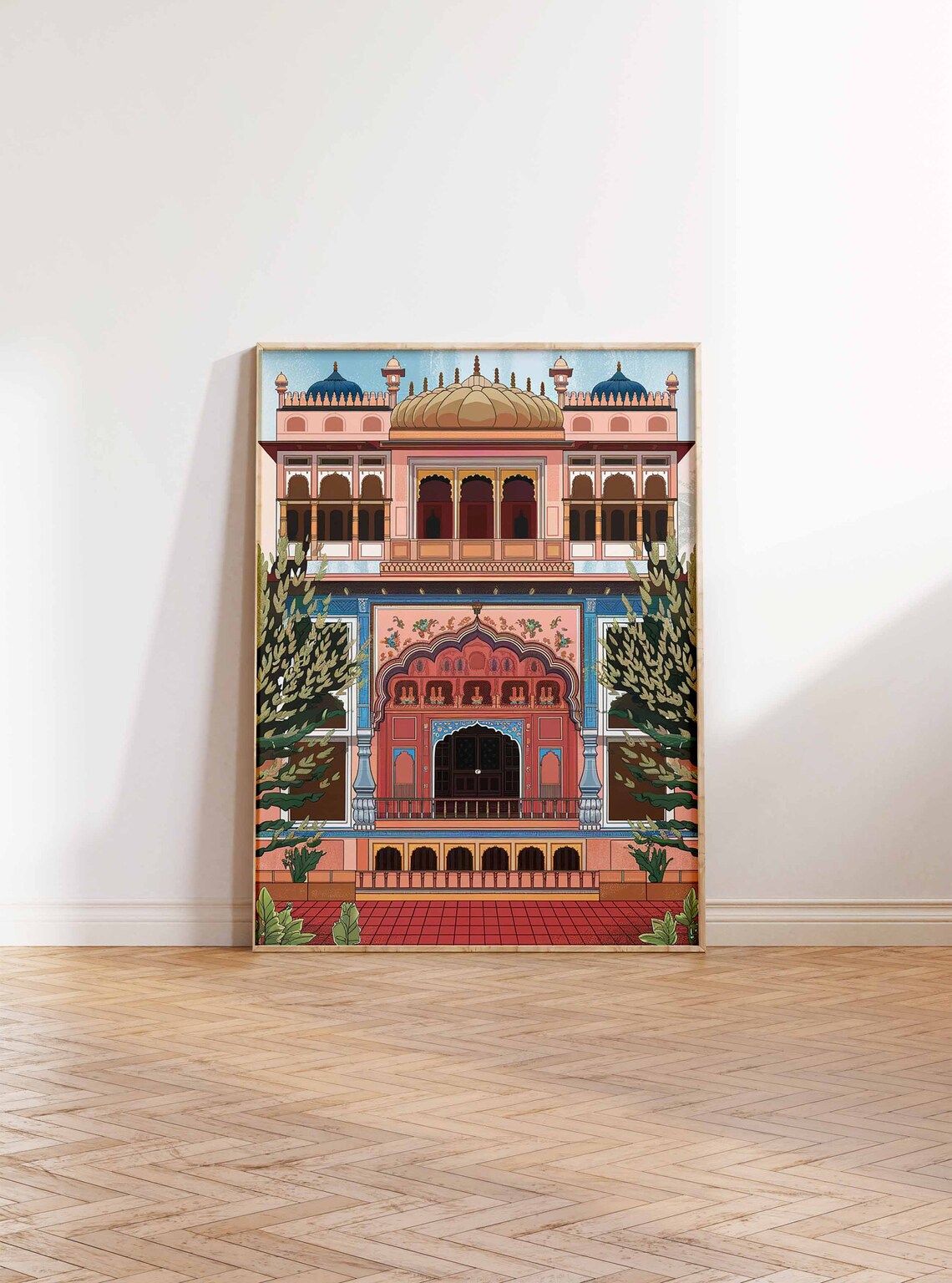 Pink Indian Palace Facade Arched Domes Traditional Art Poster - Image 2