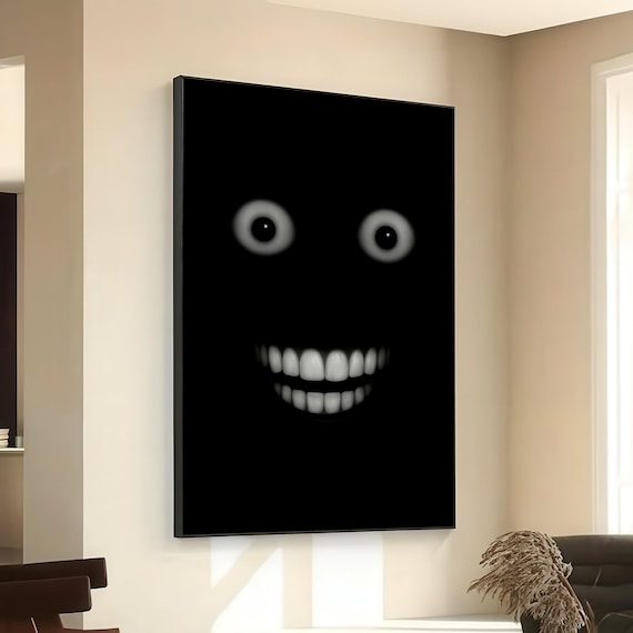 Spooky Glowing Eyes Grin Face Dark Halloween Night Art Poster