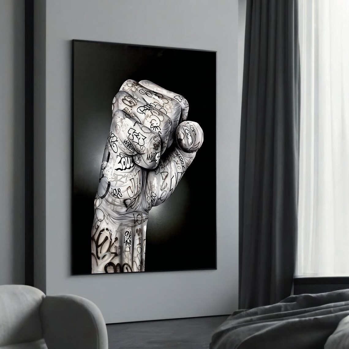 Black and White Graffiti Fist Power Symbol Street Art Poster