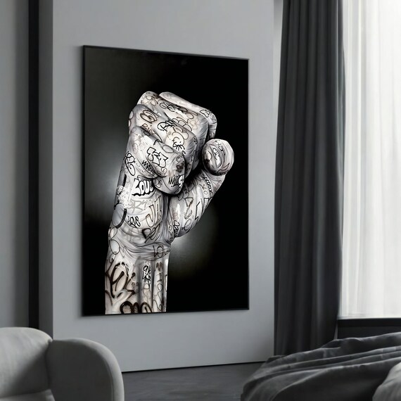 Black and White Graffiti Fist Power Symbol Street Art Poster