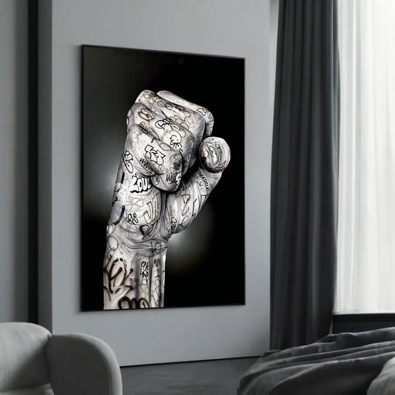 Graffiti Power Fist Canvas Painting A Bold And Empowering Urban Art Gift For Street Lovers Modern Decor Enthusiasts
