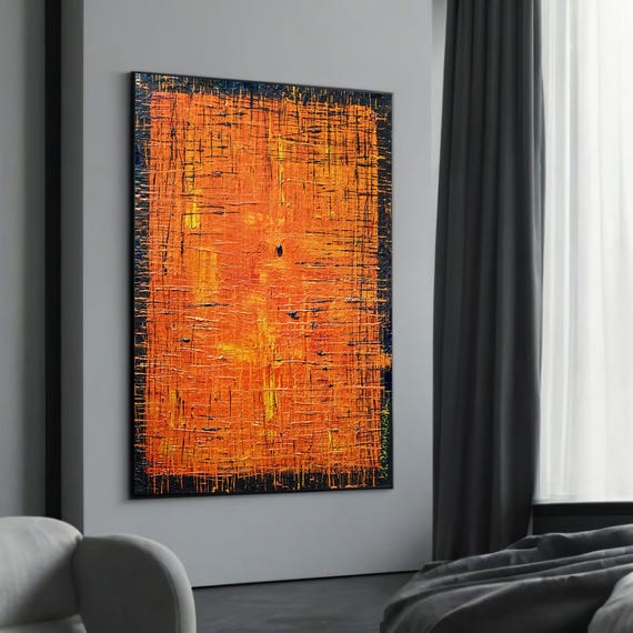 Bold Abstract Canvas Art Vibrant Orange And Black Geometric Design Modern Wall Decor Gift
