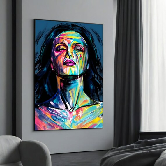 Abstract Woman Portrait Rainbow Brushstrokes Serene Modern Poster