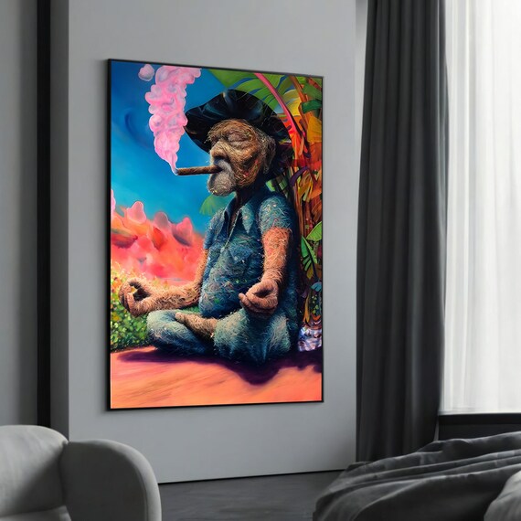 Whimsical Meditating Elder Surreal Cigar Smoke Tropical Poster