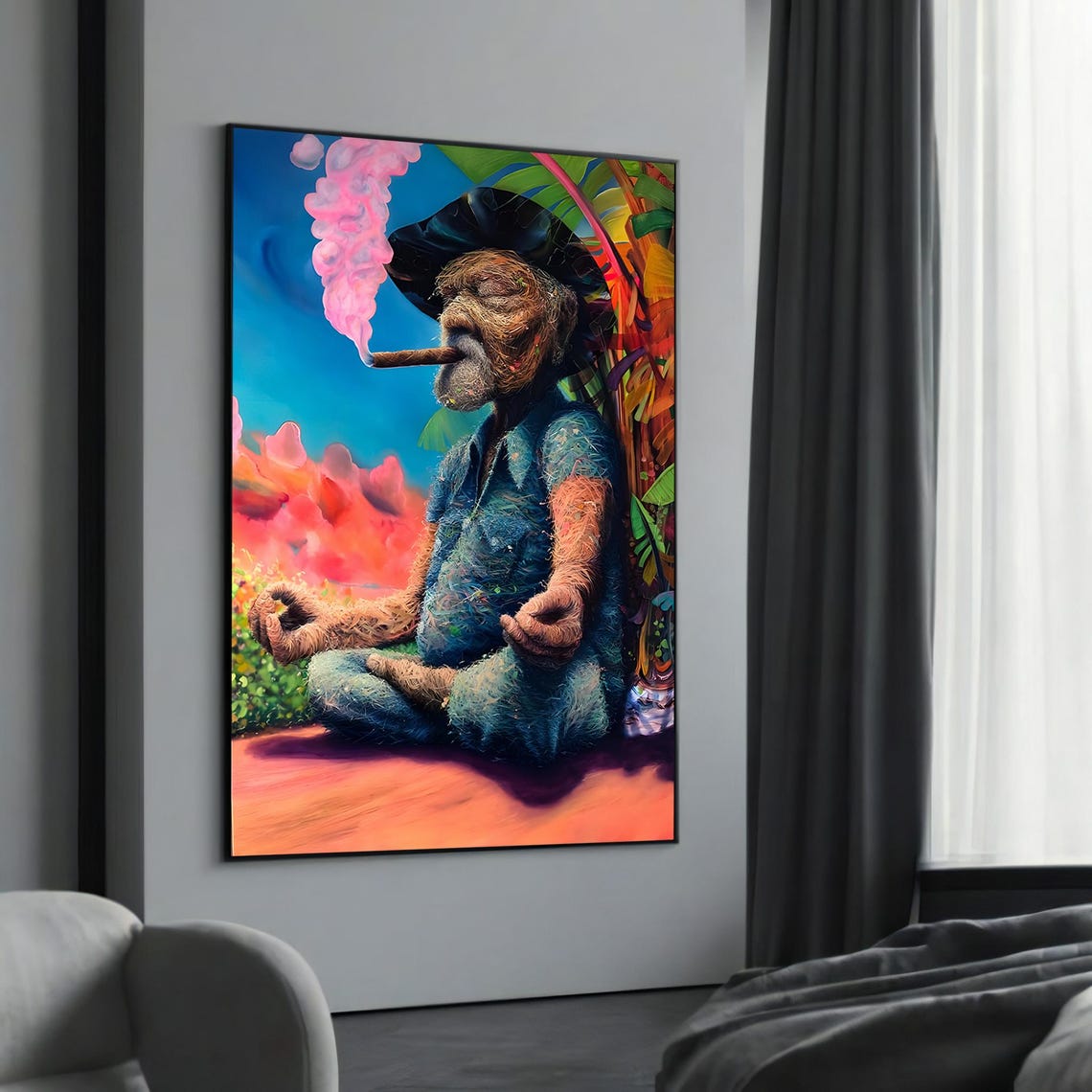 Whimsical Meditating Elder Surreal Cigar Smoke Tropical Poster