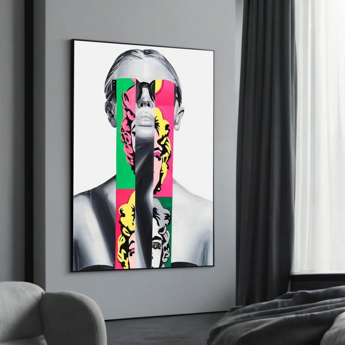 Pop Art Face Fusion Vertical Color Strips Portrait Modern Wall Art