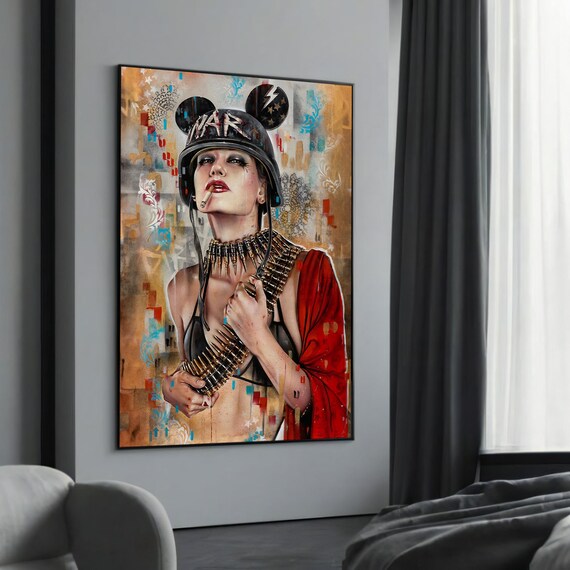 Warrior Woman Street Art Soldier Helmet Bold Pop Culture Poster