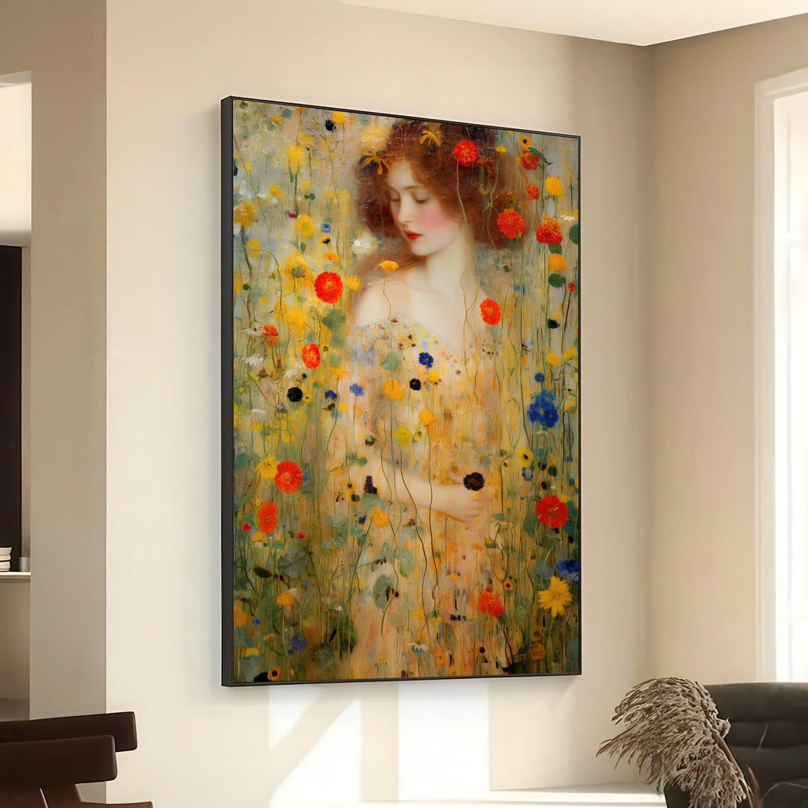 Woman Among Blooming Wildflowers Dreamy Floral Impressionist Poster