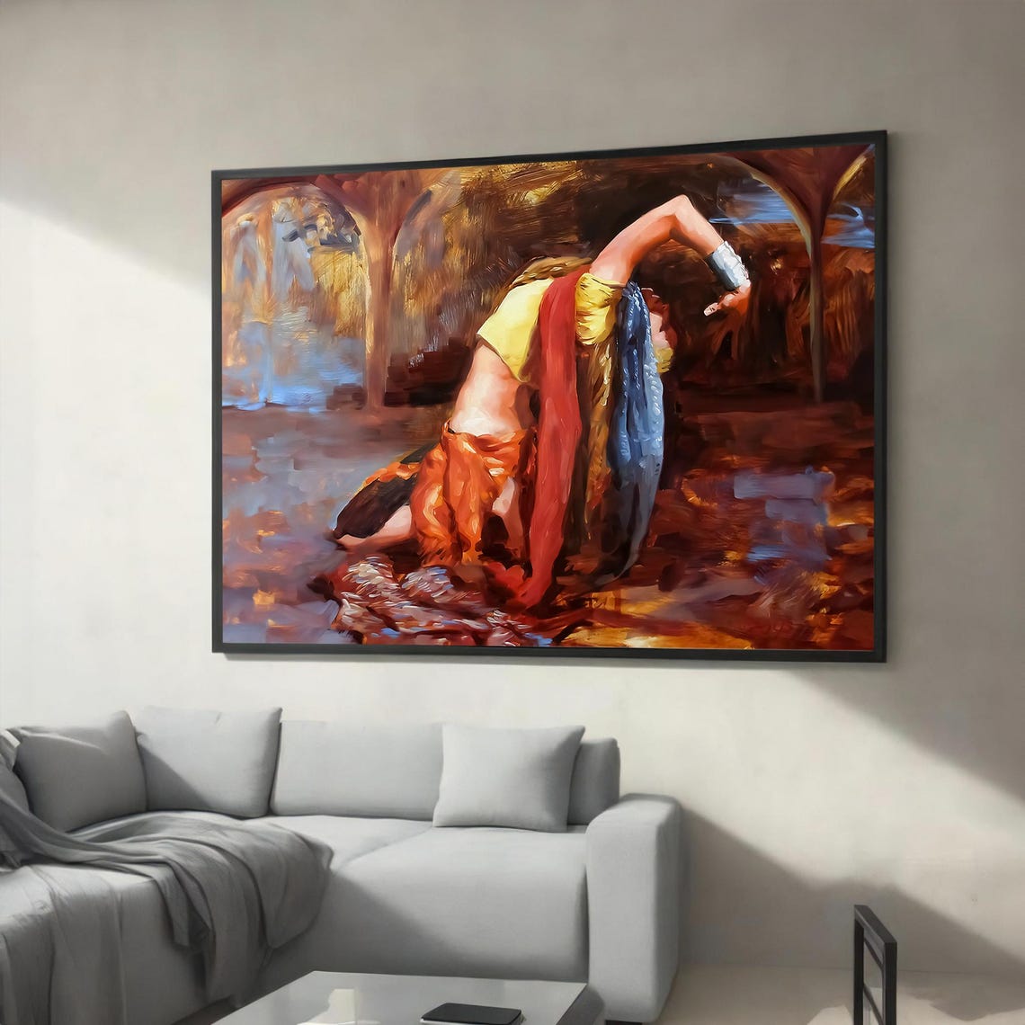 Passionate Dancer in Flowing Red and Gold Spanish Courtyard Art Poster