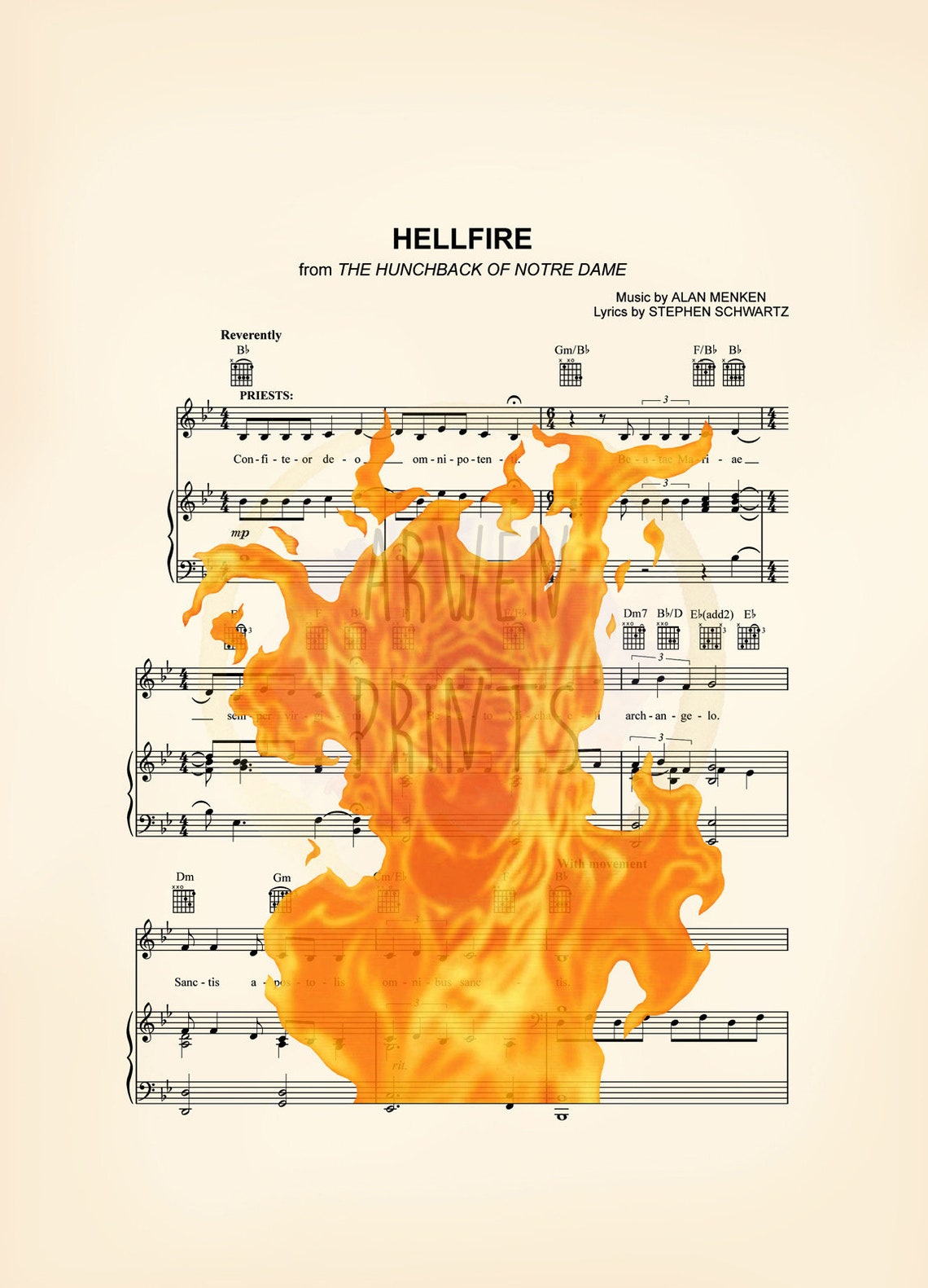 Hellfire Sheet Music Art From The Hunchback of Notre Dame Poster