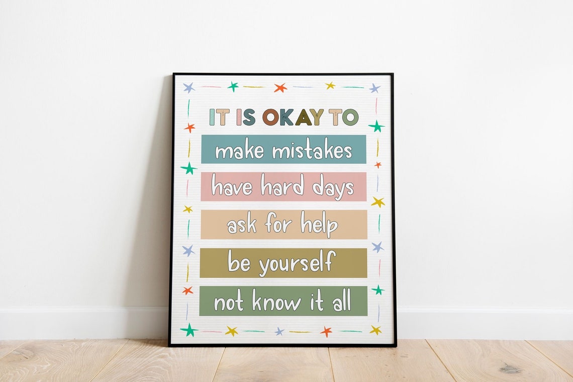 It Is Okay To Make Mistakes Motivational Classroom Nursery Wall Print