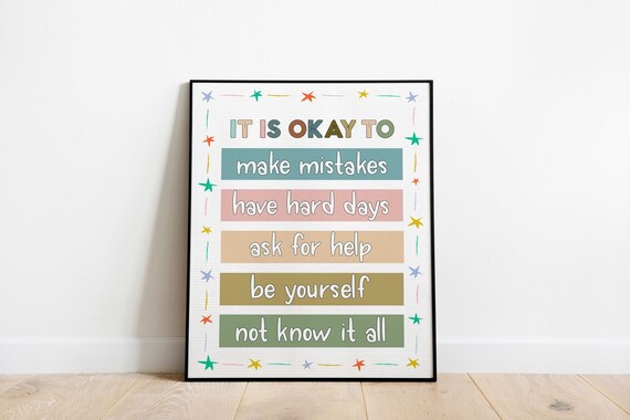 It Is Okay To Make Mistakes Motivational Classroom Nursery Wall Print