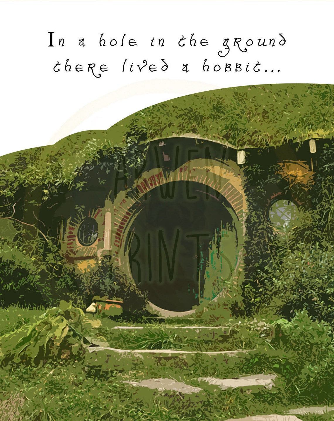 The Hobbit Hole Green Door With Famous Book Quote Fantasy Poster - Image 2