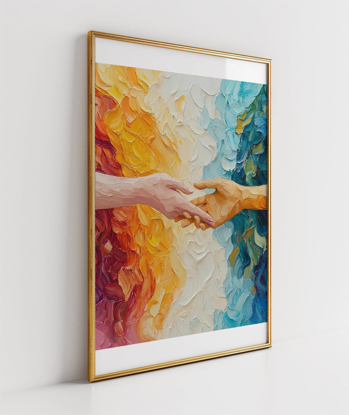 Reaching Hands Poster Colorful Impasto Painting Love Connection Art - Image 3