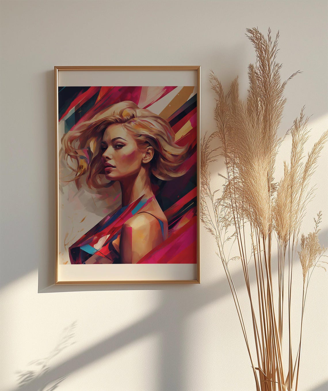 Blonde Woman Profile Abstract Poster With Vibrant Red Brushstrokes - Image 2