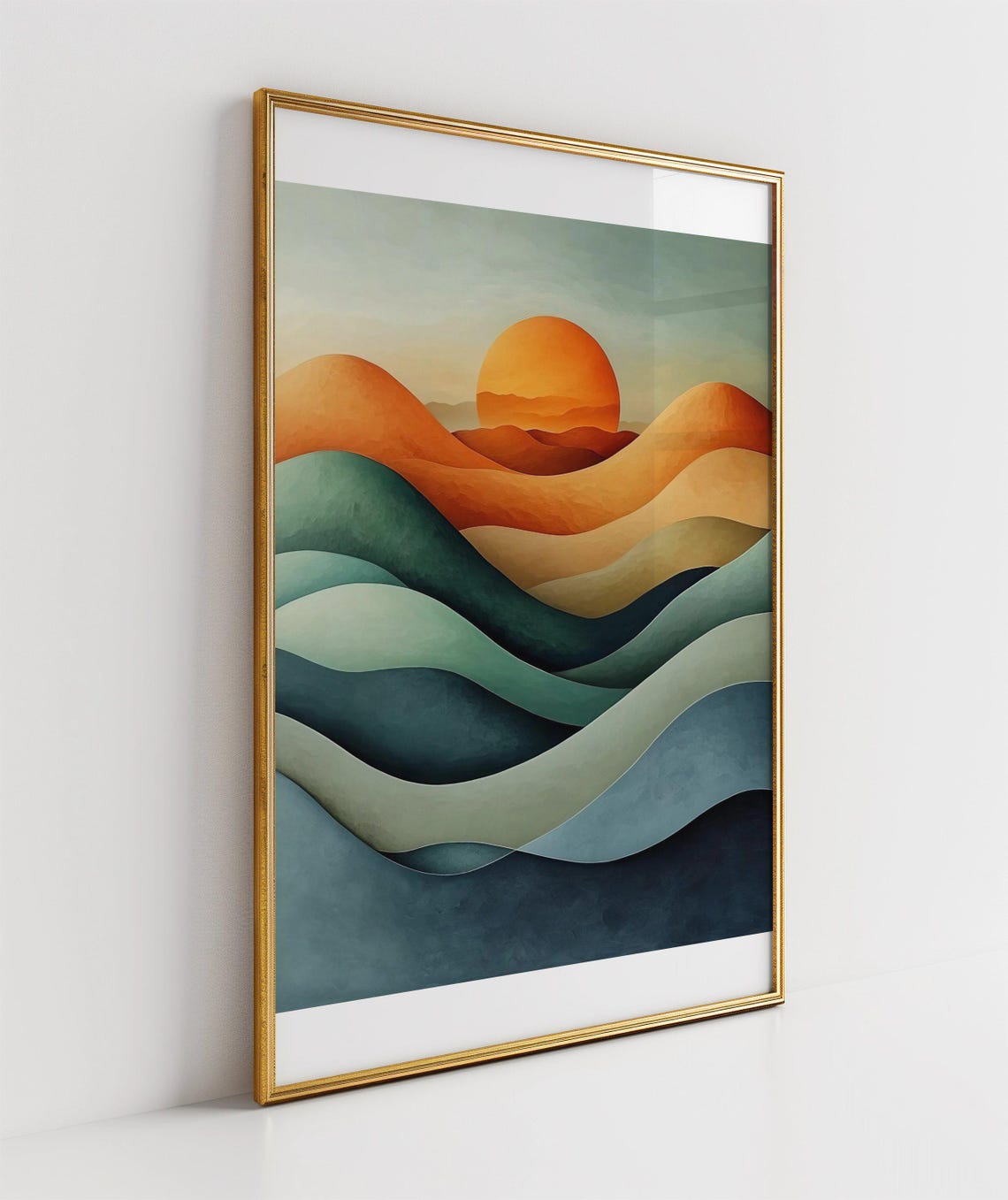 Abstract Sunset Waves in Teal and Orange Boho Landscape Poster - Image 3