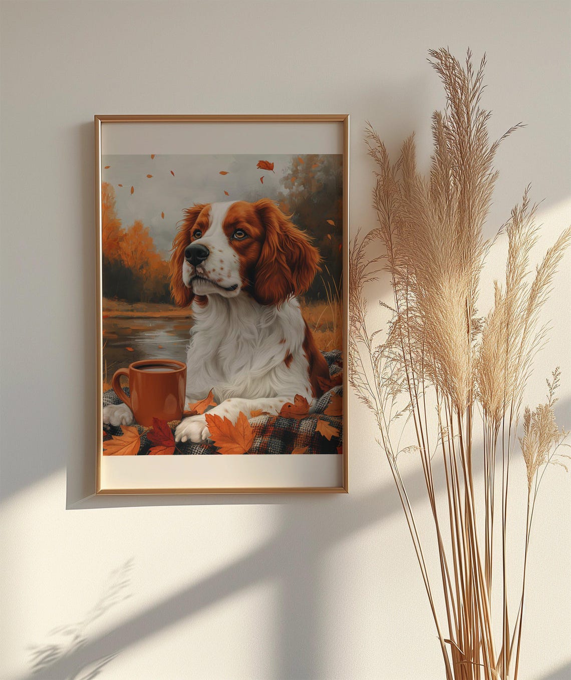 Sweet Spaniel Puppy Resting Among Falling Autumn Leaves Art Poster - Image 2
