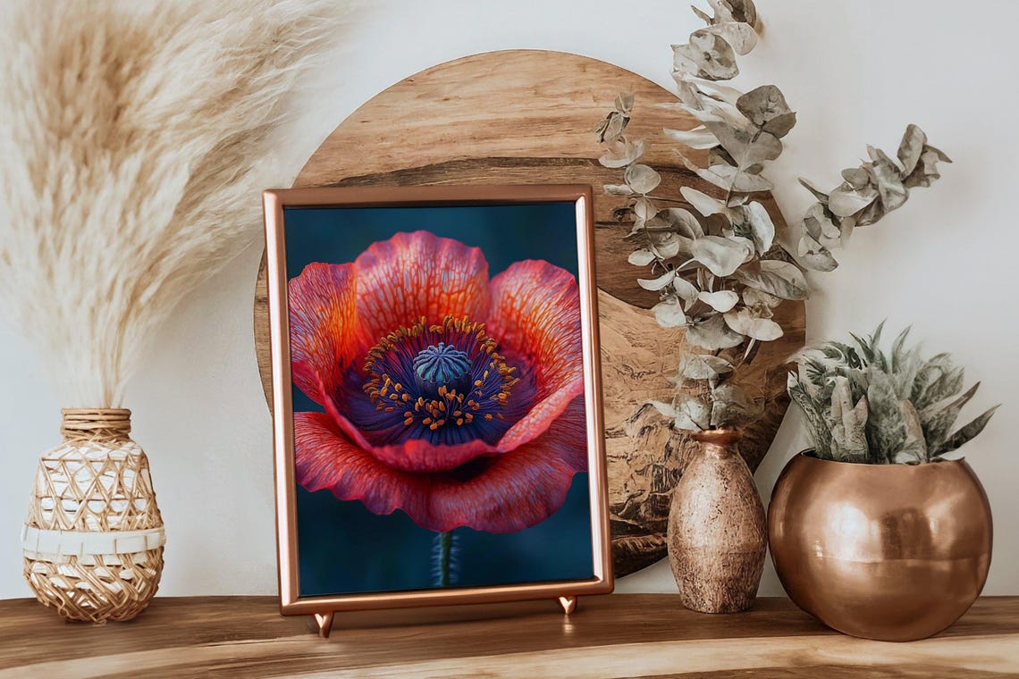 Red Poppy Close Up Poster Vivid Botanical Macro Flower Art Decor - Image 2
