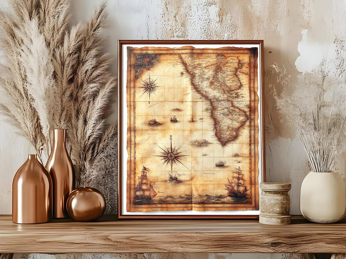 Antique Explorer's Map of Africa on Aged Parchment Art Poster - Image 5