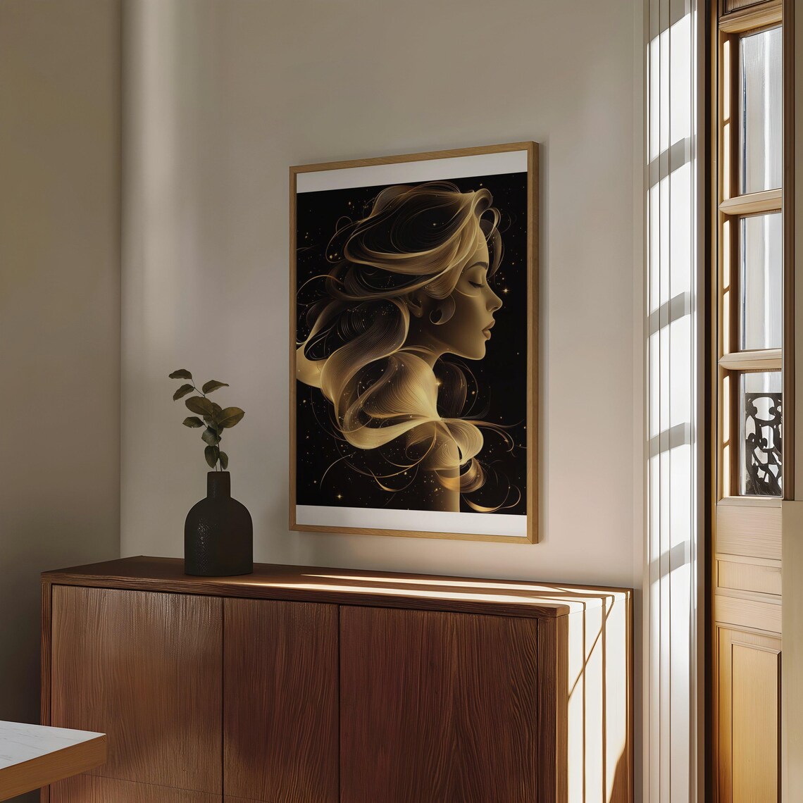 Golden Hair Woman Portrait Poster Black Background Elegant Art - Image 4