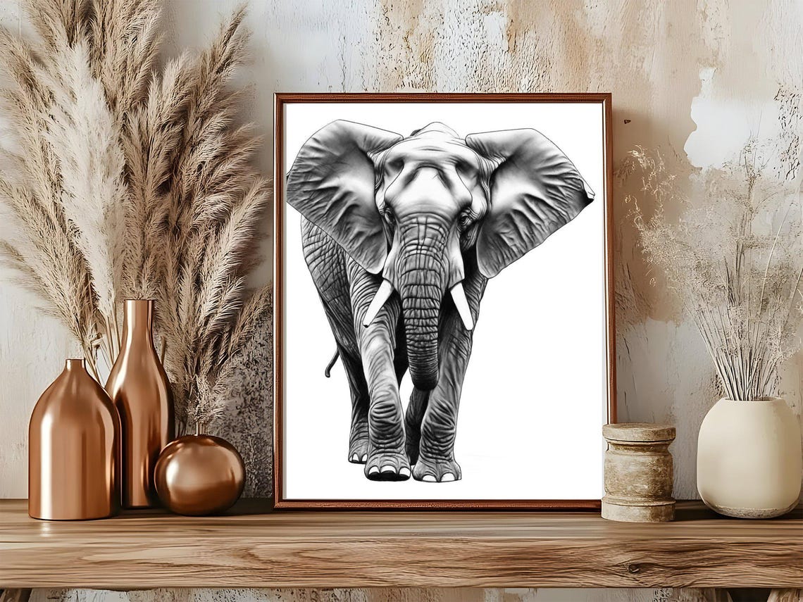 Majestic Elephant Black and White Safari Wildlife Art Poster - Image 5