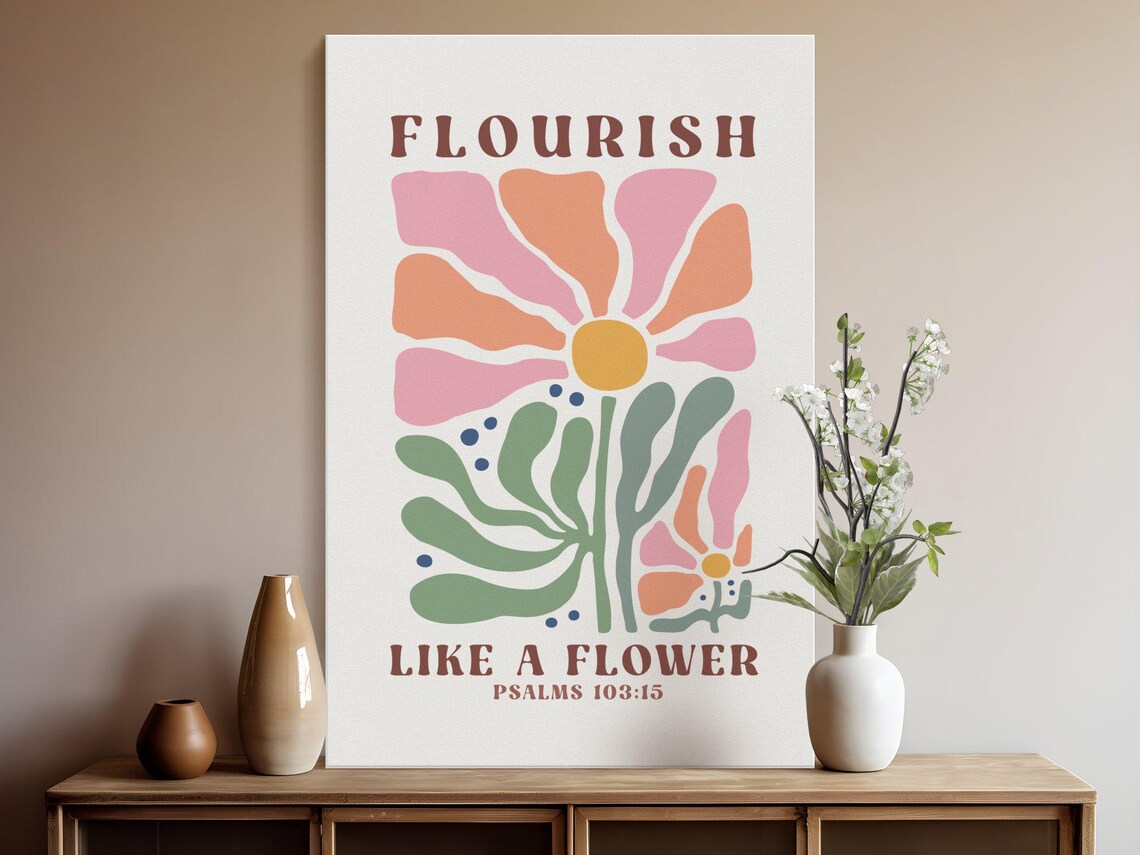 Flourish Like A Flower Retro Christian Floral Quote Wall Art - Image 5