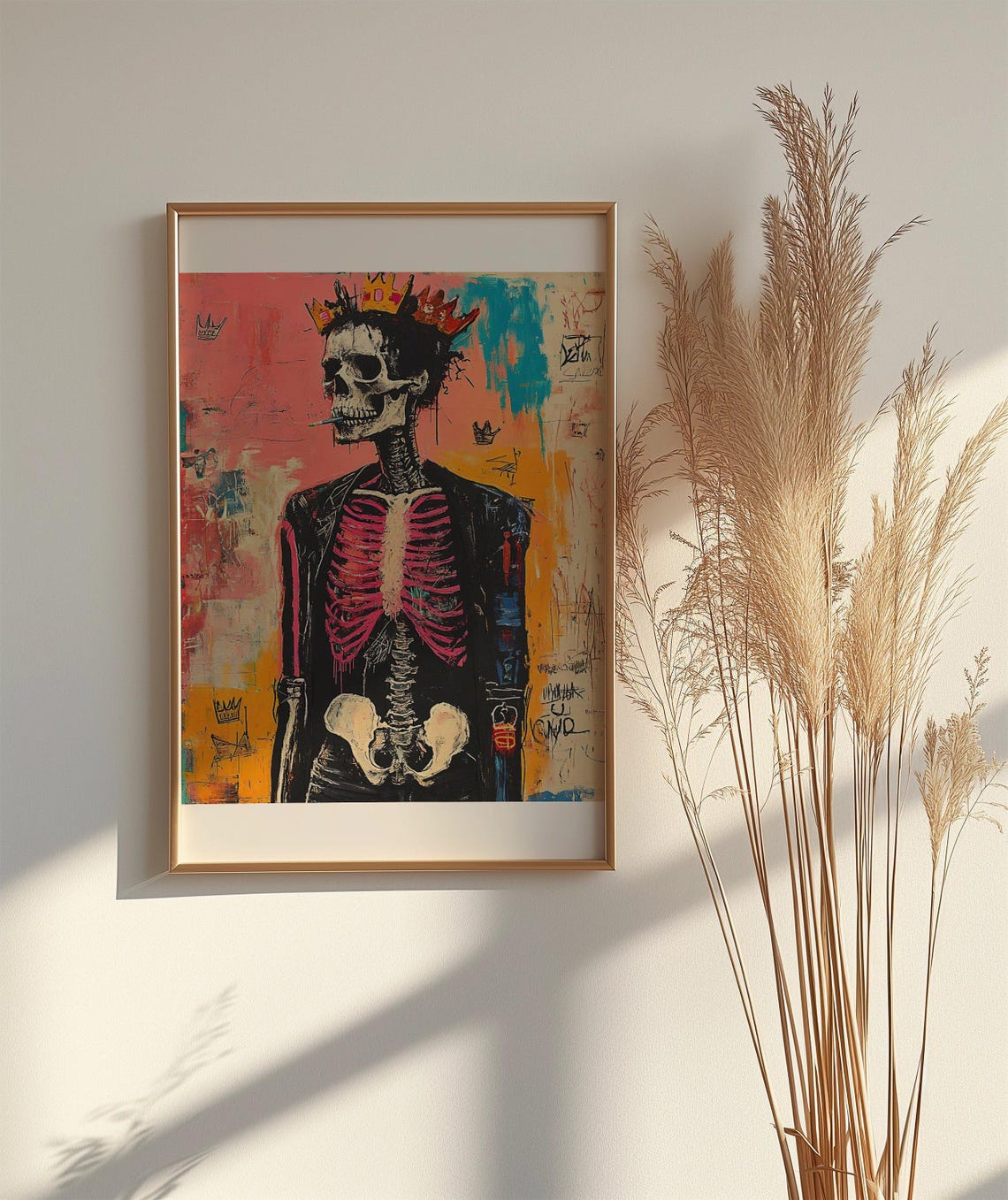 Skull Art Colourful Skeleton Print Abstract Skeleton Wall Art Crown Skeleton Wall Dcor Urban Art Skeleton Poster Graffiti Style - Image 2