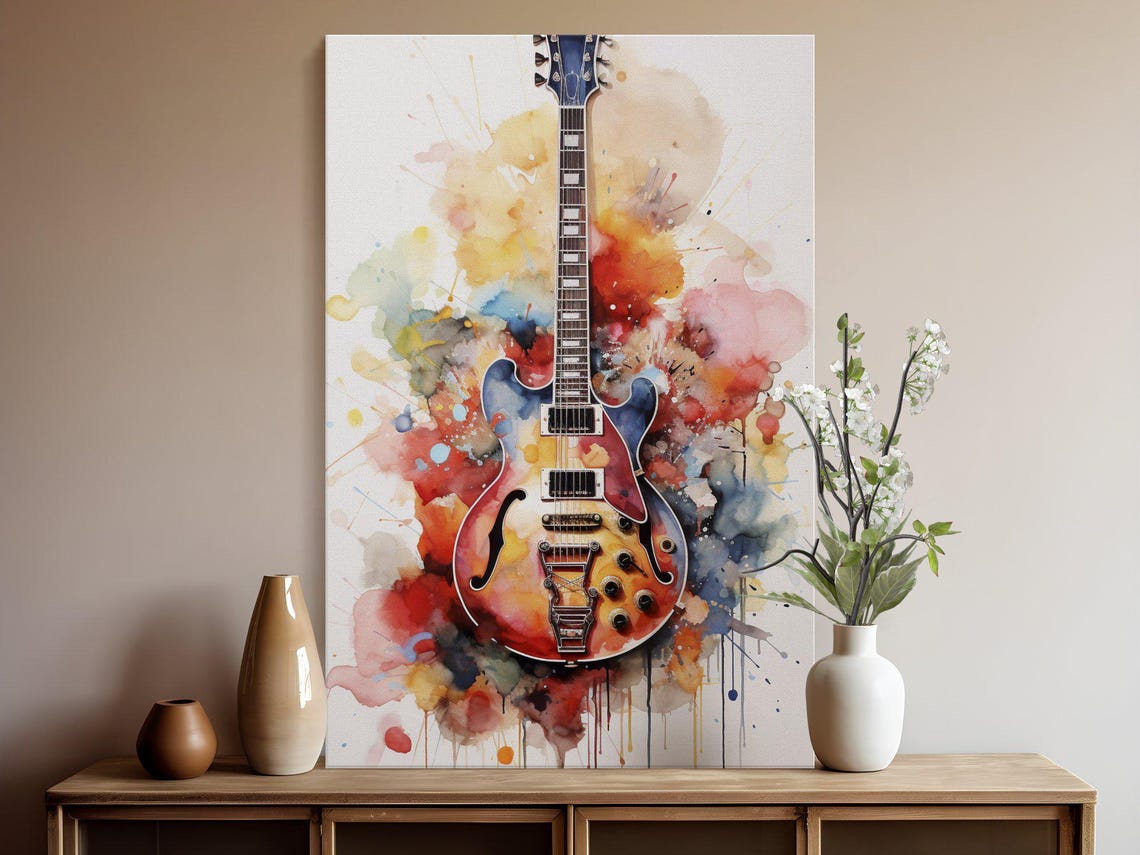 Watercolor Electric Guitar Bursting From Rainbow Paint Splashes Poster - Image 5