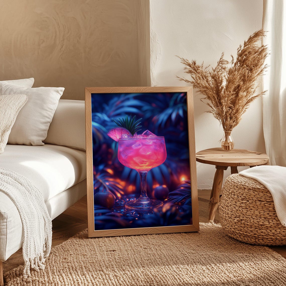 Pink Neon Tropical Cocktail Poster With Glowing Coupe Glass and Citrus - Image 4