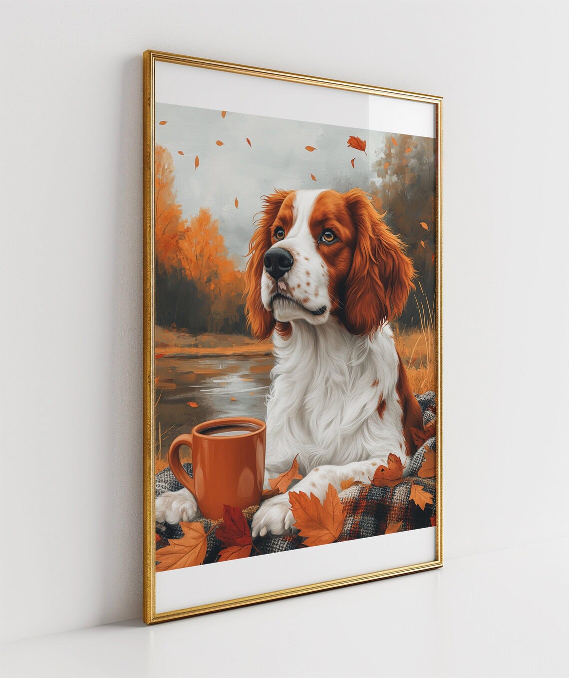 Sweet Spaniel Puppy Resting Among Falling Autumn Leaves Art Poster - Image 3