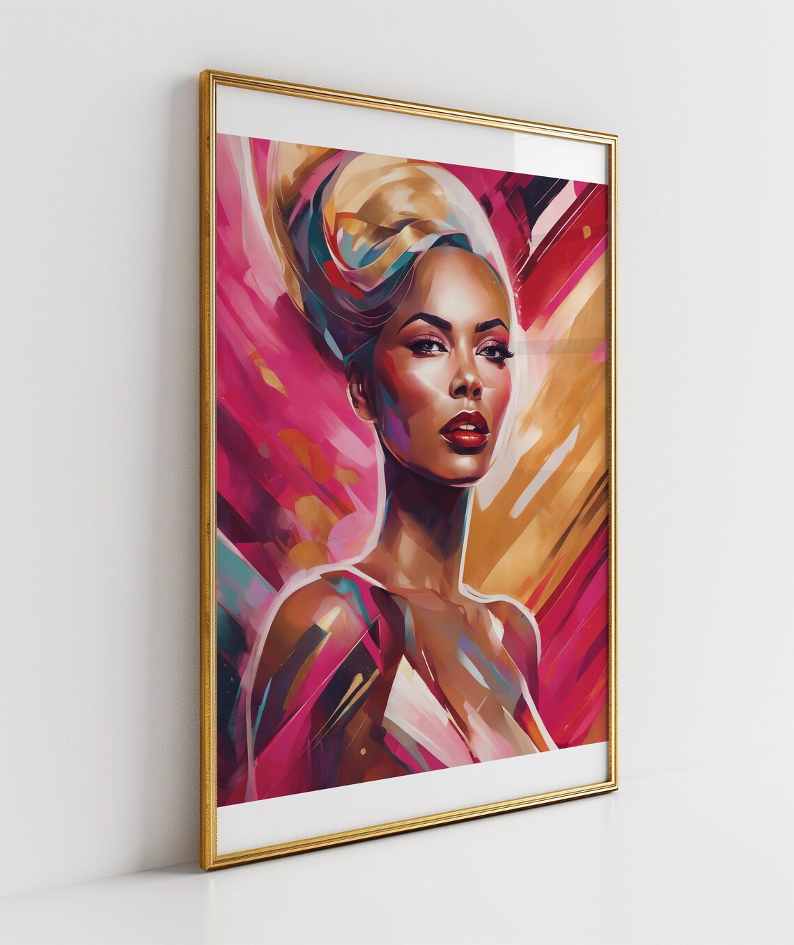 Vibrant Abstract Woman Portrait Poster With Magenta and Gold Energy - Image 3