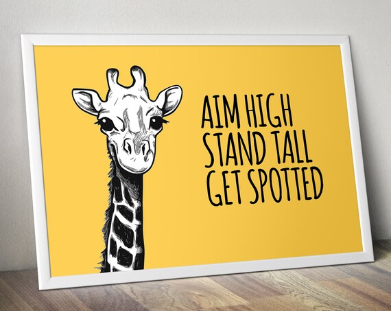 Dorm Room Decor Aim High Giraffe Print Baby Room Giraffes Above Crib Wall Art Cute Giraffe Gift Yellow Print Kid Room Wall Decor