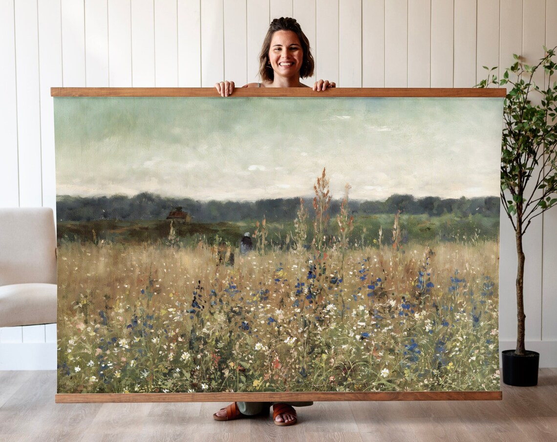 Golden Wildflower Meadow Vintage Oil Painting Floral Field Poster