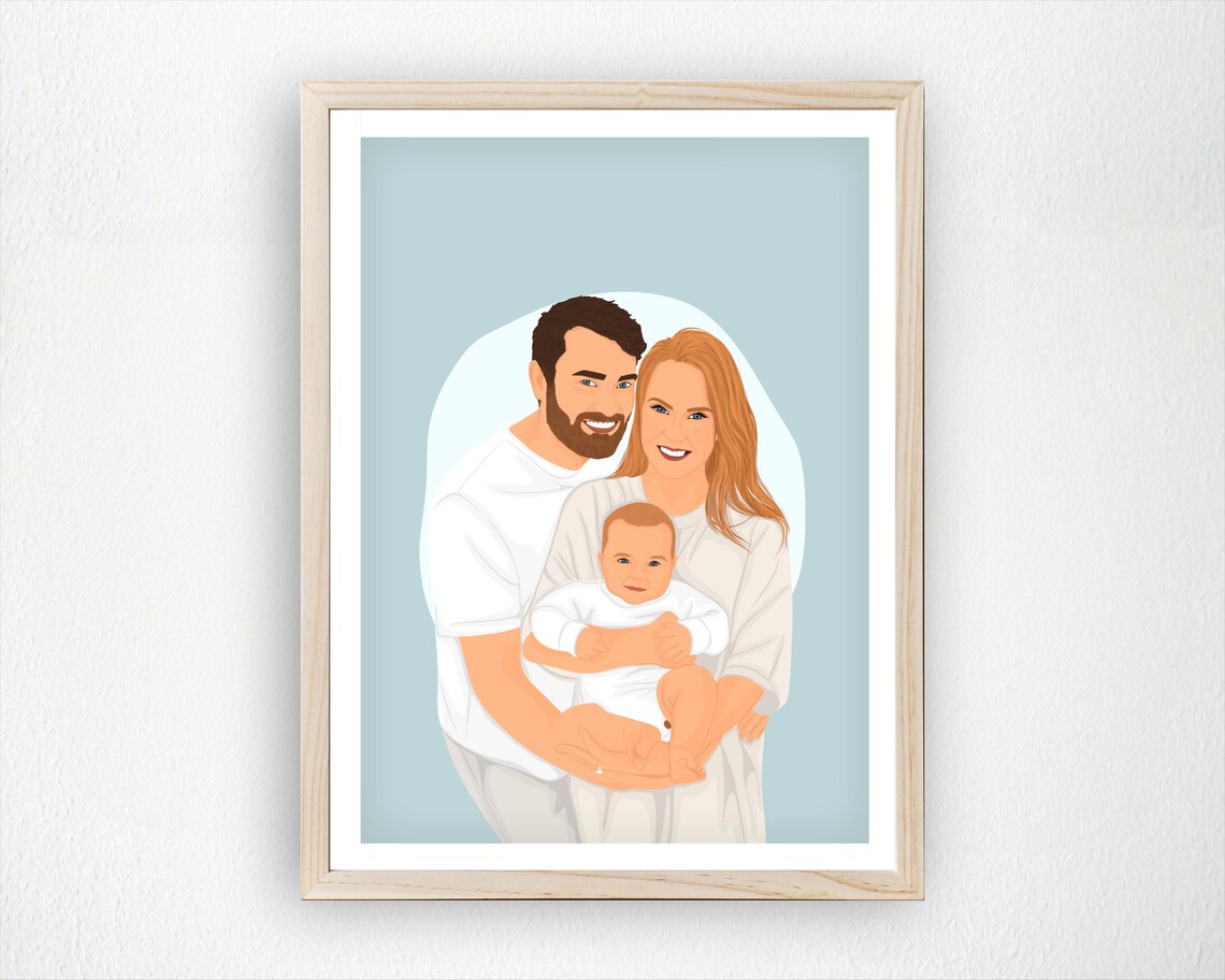 Personalized Family Portrait For Fathers Day Custom Dad Illustration With Baby Gift Husband Drawing Print
