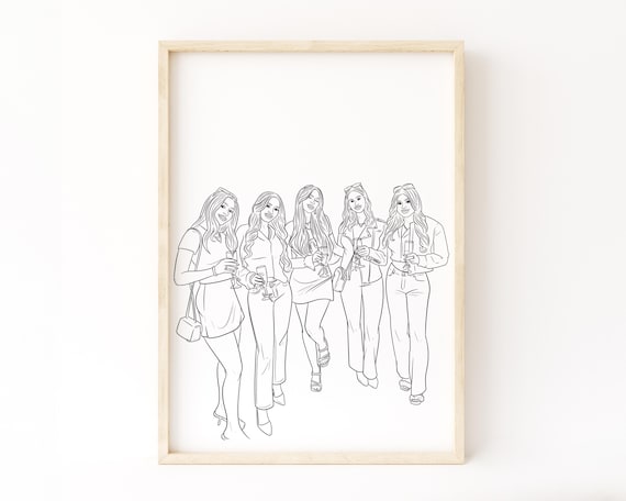 Custom Line Art Girls Group Portrait Bachelorette Personalized Print
