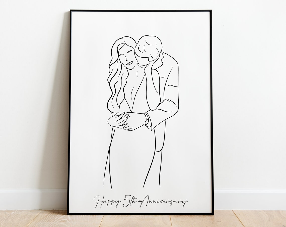 Custom Romantic Couple Single Line Drawing Portrait Illustration Poster - Image 4