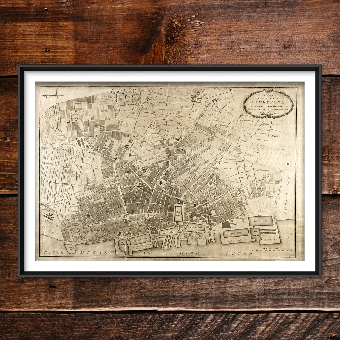 Historic Liverpool Map From 1796, Travel Poster