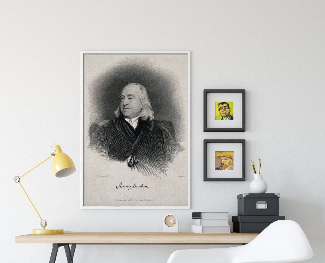 Jeremy Bentham 1838 Antique Line Engraving Portrait Vintage Print - Image 4