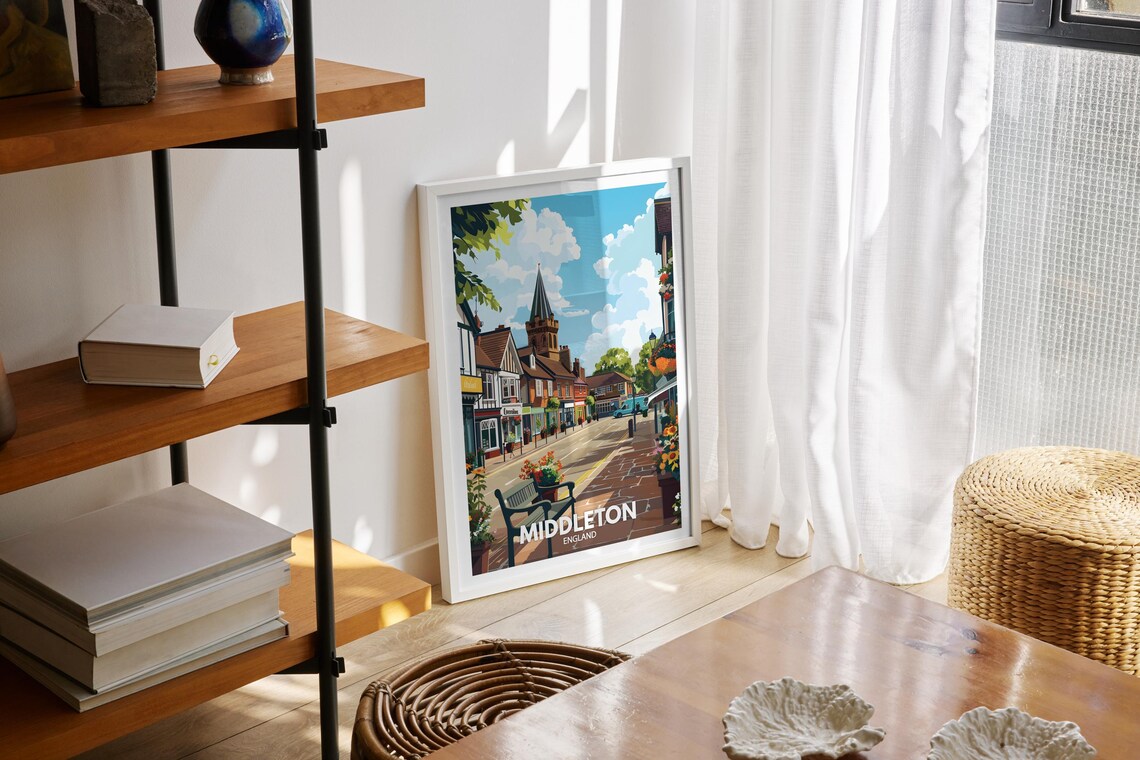 Middleton England Market Street Church Spire Summer Travel Poster - Image 2